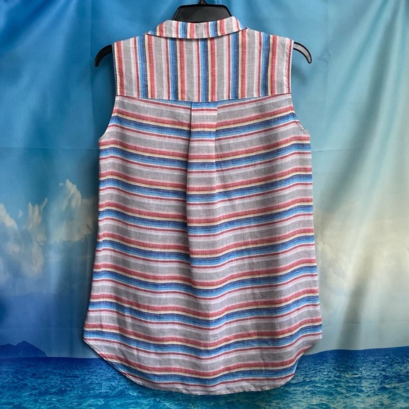 Frank & Eileen Fiona Sleeveless Classic Linen Blouse Size: S Multi Color Stripe - Picture 9 of 16